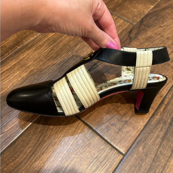 Authentic Gucci GG rare sling back black floral heel size 39 - Picture 12 of 16